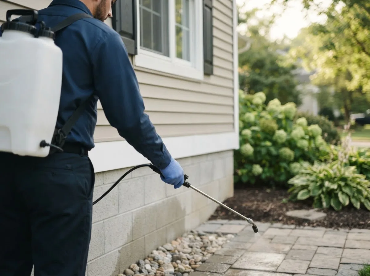 Pest control technician inspecting a home in Stuart, NE